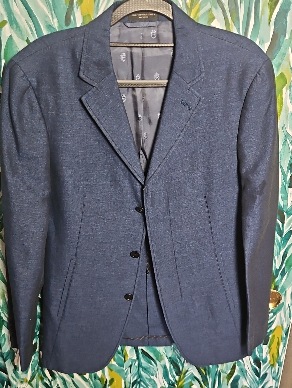 John Varvatos Navy Blue Single-Breasted Sport Coat Linen, Cotton - Size 38R